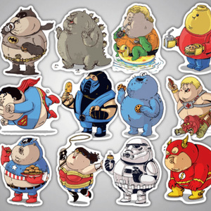 funny cute and fat superhero cartoon characters artist stickers sticker pack