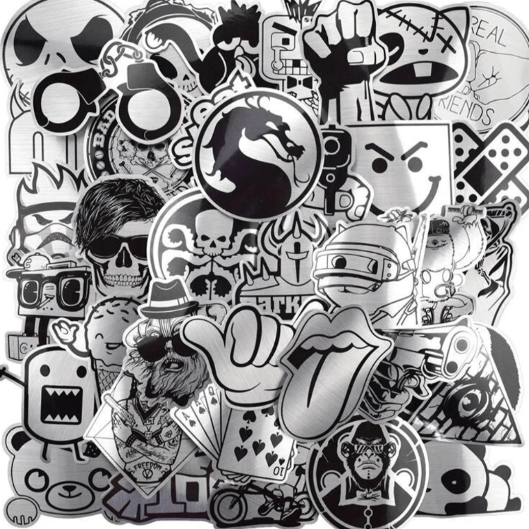 50 Stickers — Black & White (Metallic)