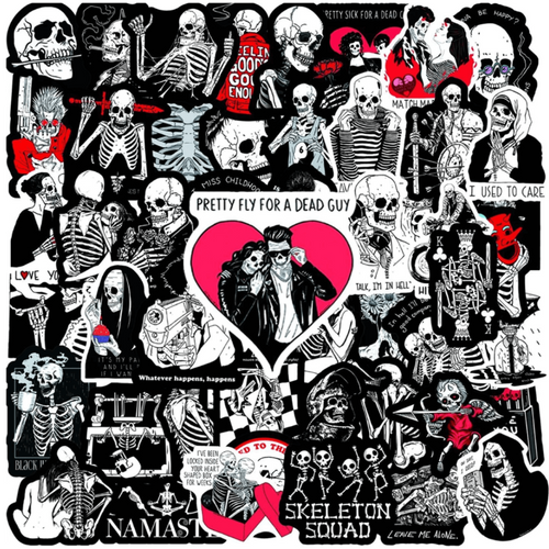 50 Stickers — Red & Black Skulls