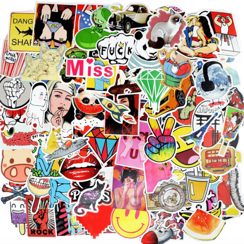 assorted random stickers and sticker bomb pack for laptop guitar skateboard