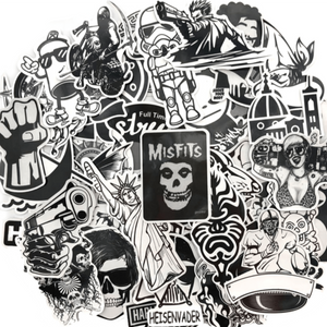 assorted random black and white stickers and sticker bomb pack for laptop guitar skateboard