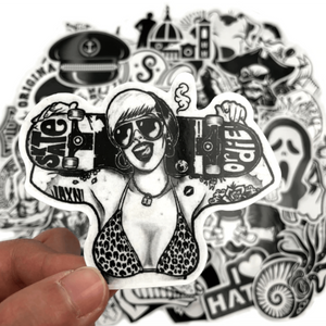 assorted random black and white stickers and cheap vinyl sticker bomb pack