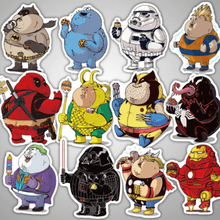 funny cute and fat superhero cartoon characters artist stickers sticker pack